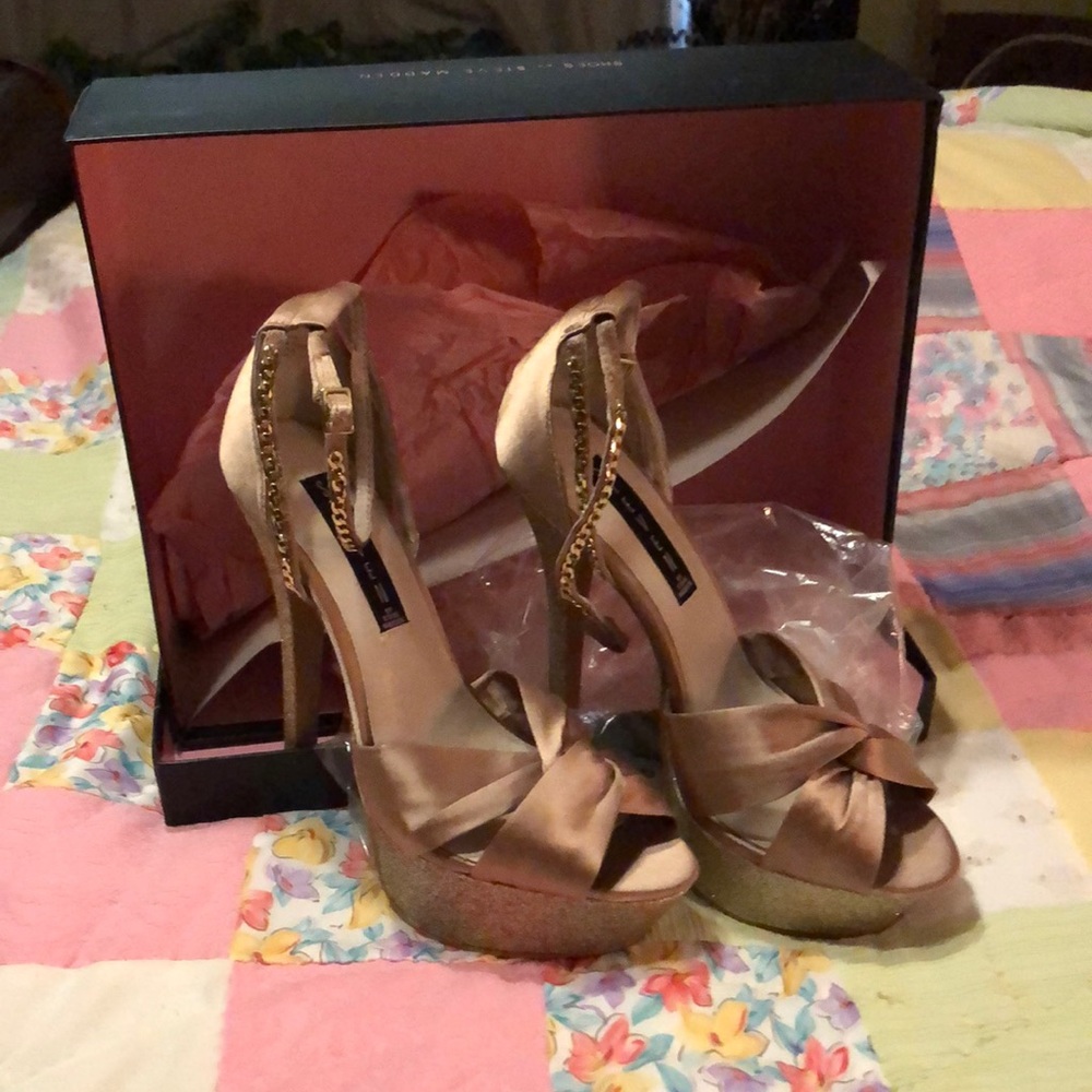 Glitter evening out stacked heels